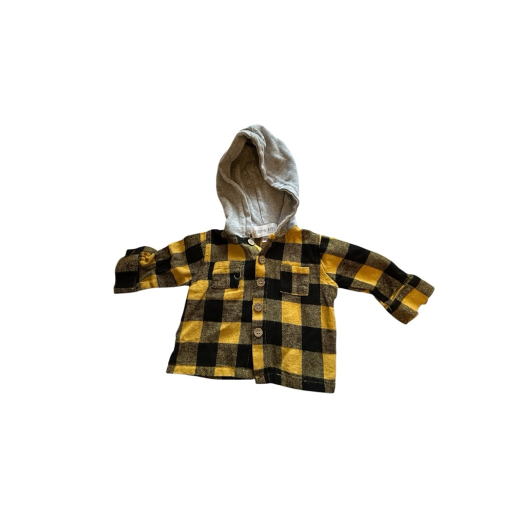 Baby Bloomin' Baby Flannel Shirt 3M Yellow Black Plaid Hooded